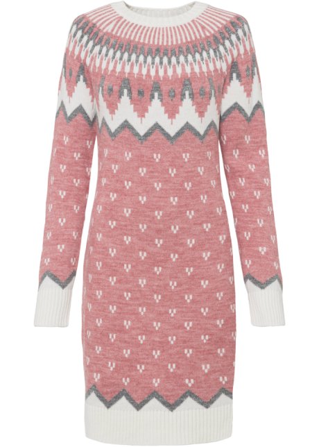 Strickkleid mit Norweger Muster in rosa von vorne - BODYFLIRT boutique