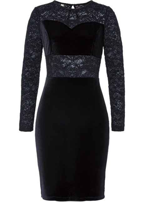 Samt Kleid in schwarz von vorne - BODYFLIRT boutique