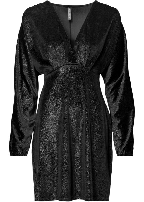 Glitzer Kleid aus Samt mit tiefem V-Ausschnitt in schwarz von vorne - RAINBOW