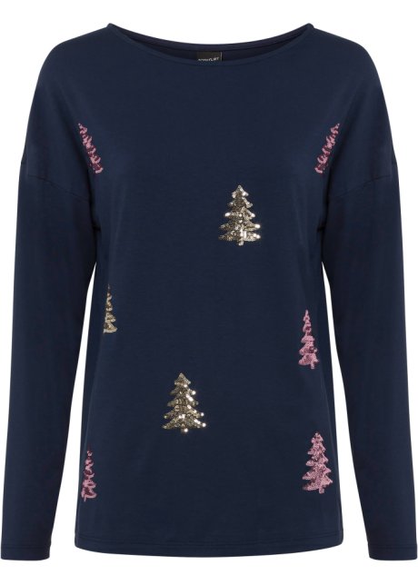 Oversize-Shirt mit Weihnachtsmotiv in blau von vorne - BODYFLIRT boutique