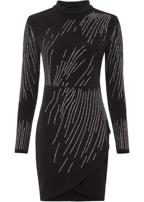 Kleid mit Strasssteinen in schwarz von vorne - BODYFLIRT boutique