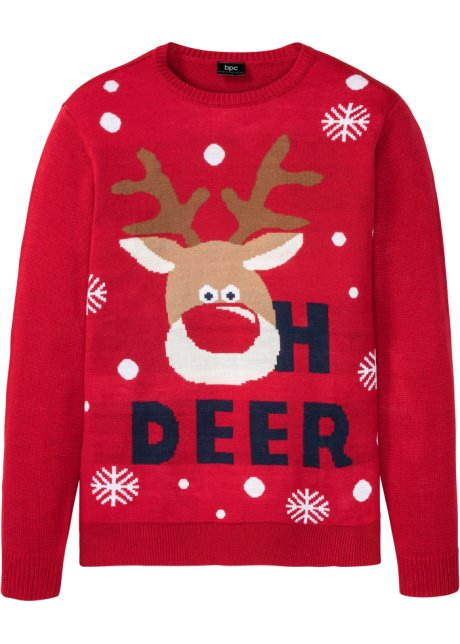 Pullover mit Weihnachtsmotiv in rot von vorne - bpc bonprix collection