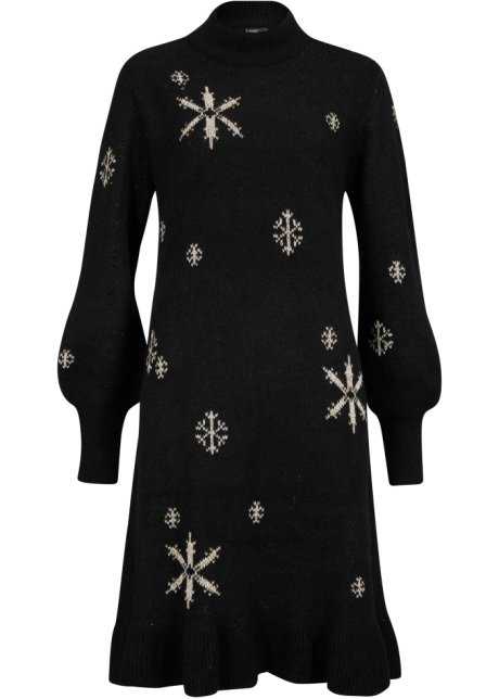 Strickkleid mit Schneeflocken, knieumspielend in schwarz von vorne - bpc bonprix collection