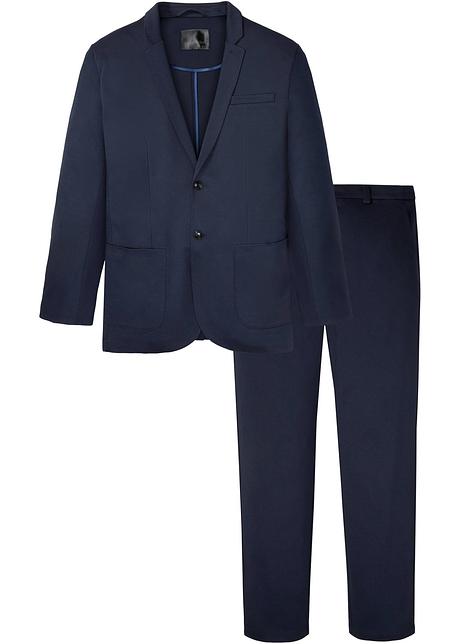 Jersey-Anzug (2-tlg.Set): Sakko und Hose in blau von vorne - bpc selection