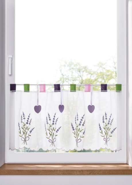 Scheibengardine mit Lavendel Stickerei in weiß - bpc living bonprix collection