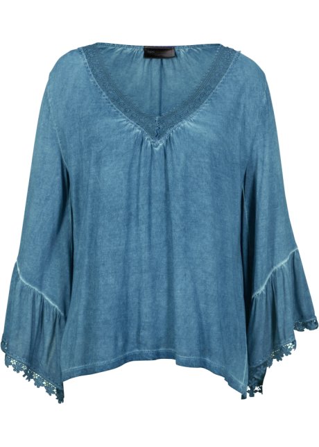 Shirt-Tunika mit Spitze in blau von vorne - bpc selection