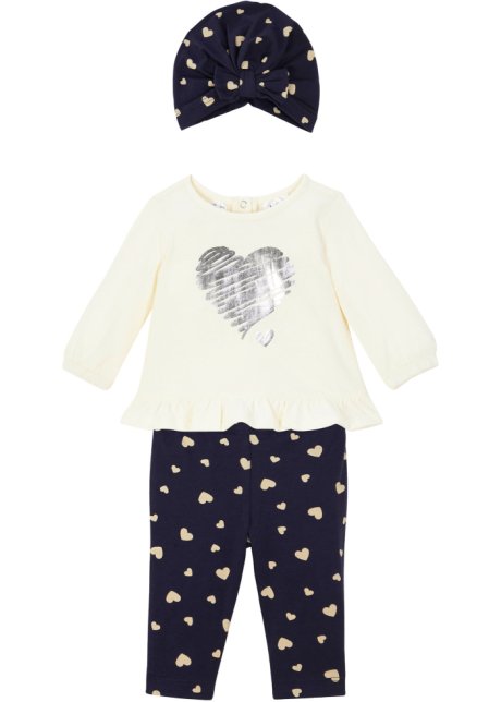 Baby Shirt+ Leggings+ Mütze (3-tlg.Set) Bio-Baumwolle in weiß von vorne - bpc bonprix collection