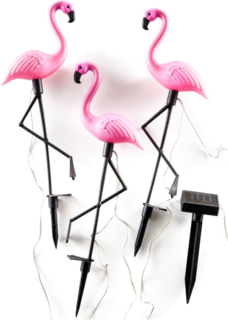 Solar Dekoleuchte Flamingo (3er Pack) in pink - bpc living bonprix collection