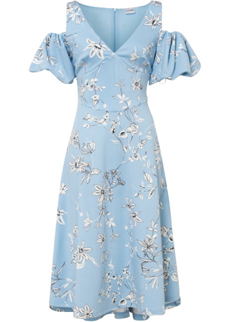 Kleid mit Puffärmeln in blau von vorne - BODYFLIRT