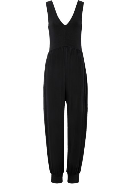 Jersey-Jumpsuit in schwarz von vorne - BODYFLIRT boutique
