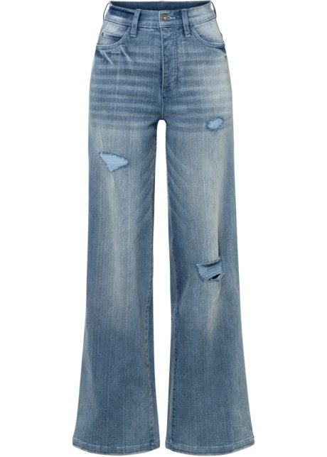 Marlene-Jeans mit Destroy-Effekten in blau von vorne - RAINBOW