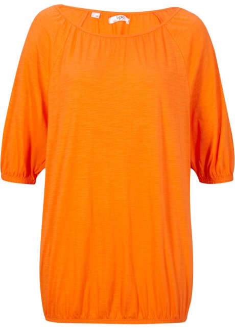 Shirt mit Gummibund am Saum aus Bio-Baumwolle, kurzarm in orange von vorne - bpc bonprix collection