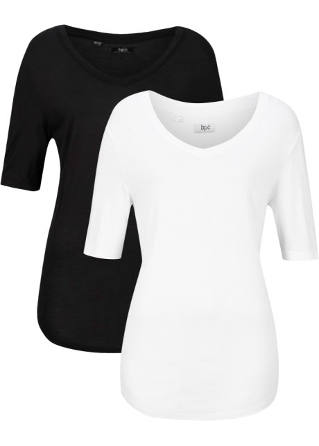 Viskose T-Shirt, 2er-Pack in schwarz von vorne - bpc bonprix collection