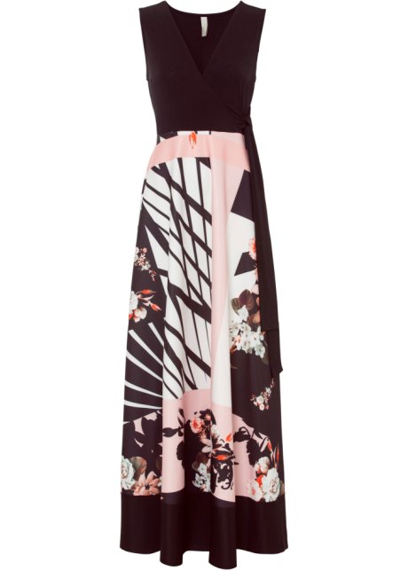 Kleid mit Muster in Kurzgrößen in schwarz von vorne - BODYFLIRT boutique