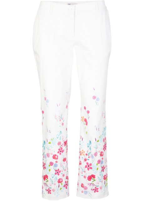 Stretch-Hose mit floralem Print  in weiß von vorne - bpc selection