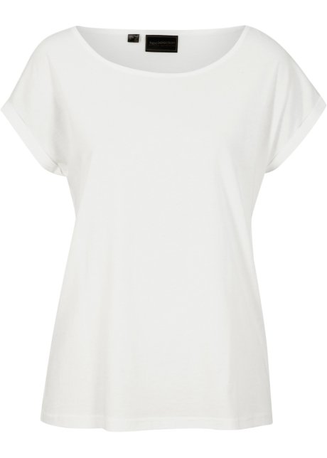 Shirt mit Seidenanteil in weiß von vorne - bonprix PREMIUM