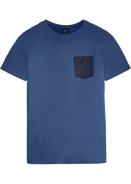 T-Shirt mit Tasche in blau von vorne - bpc bonprix collection
