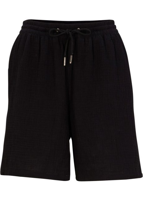 Musselin-Shorts in schwarz von vorne - bpc bonprix collection