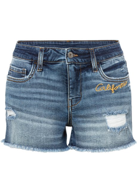 Jeans-Shorts mit Stickerei in blau von vorne - RAINBOW