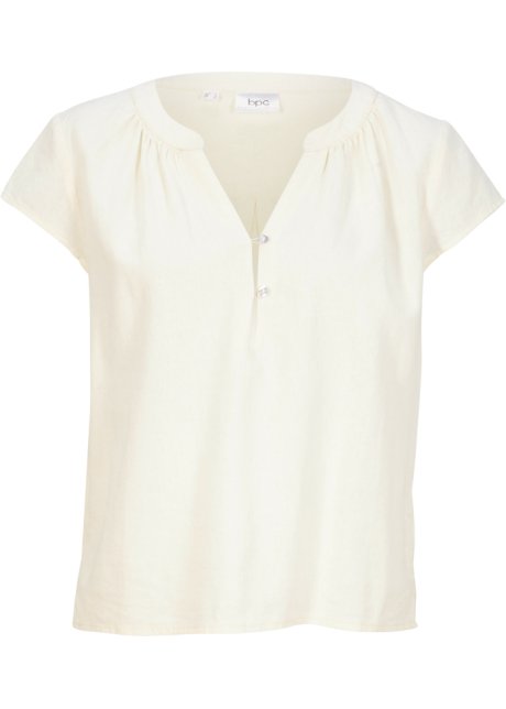 Kurzgeschnittene Bluse mit Leinen und Seitenschlitzen in weiß von vorne - bpc bonprix collection