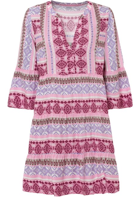 Tunika-Kleid aus nachhaltiger Viskose in rosa von vorne - BODYFLIRT