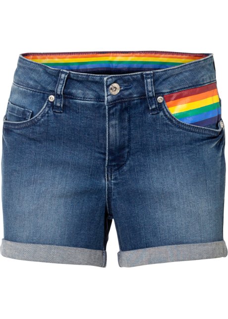 Pride Jeans-Shorts mit Flaggen-Detail in blau von vorne - RAINBOW