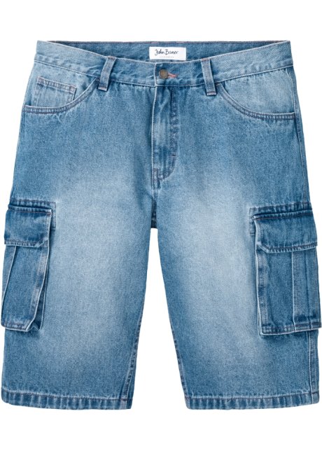 Cargo-Jeans-Bermuda, Loose Fit in blau von vorne - John Baner JEANSWEAR