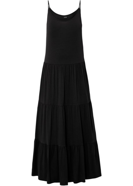 Jerseykleid mit Volants in schwarz von vorne - BODYFLIRT