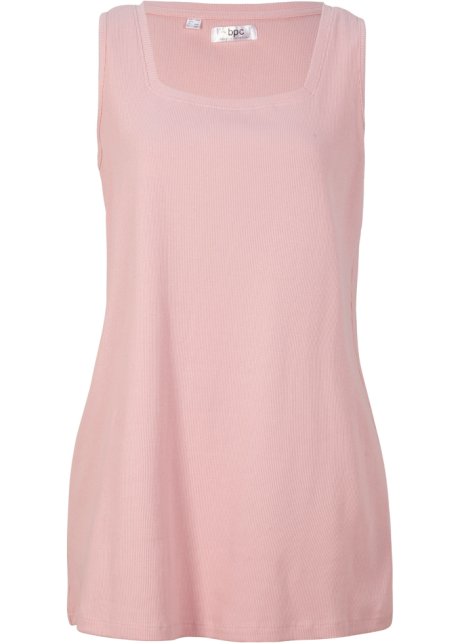 Geripptes Baumwoll-Long-Top mit Karree-Ausschnitt und breiten Trägern in rosa von vorne - bpc bonprix collection