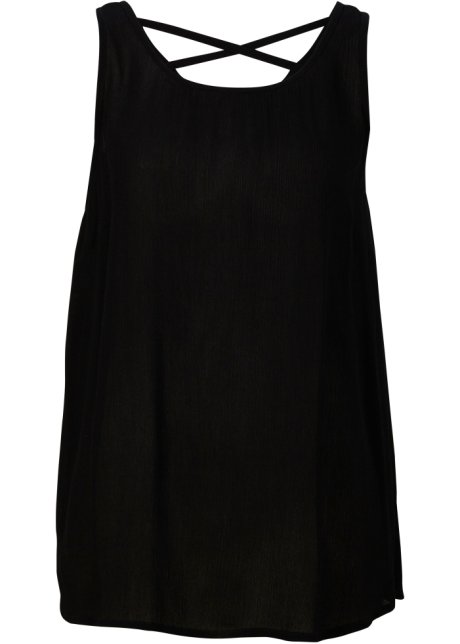 Crinkle-Blusentop mit Detail am Rücken in schwarz von vorne - bpc bonprix collection