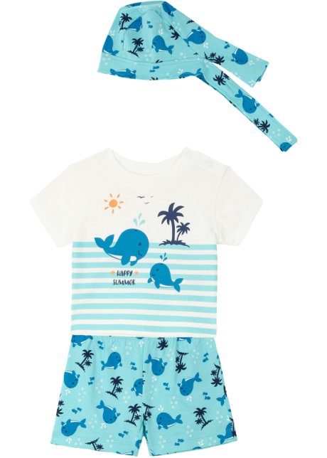 Baby T-Shirt + Shorts + Bandana (3-tlg. Set) Bio-Baumwolle in blau von vorne - bpc bonprix collection