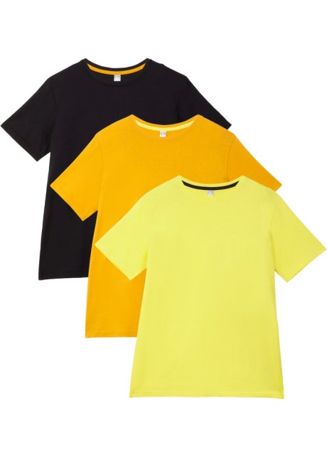 Kinder T-Shirt (3er Pack) in gelb von vorne - bpc bonprix collection
