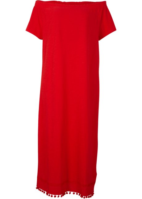 Jersey-Carmenkleid, Midi-Länge in rot von vorne - bpc bonprix collection