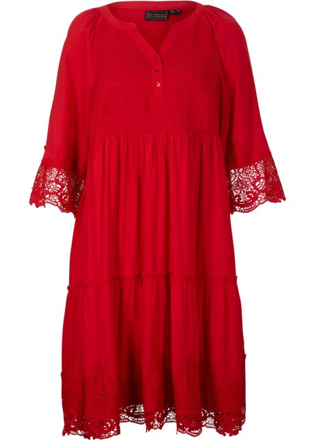 Hemdblusenkleid aus nachhaltiger Viskose mit Spitze in rot von vorne - bpc selection premium