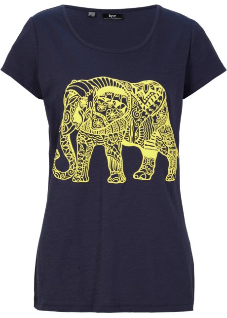 Baumwoll-Shirt mit plaziertem Print, kurzarm in blau von vorne - bpc bonprix collection