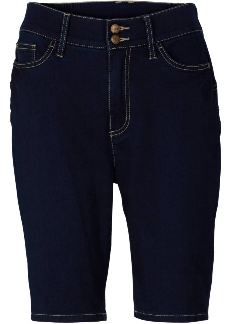 Super-Stretch-Jeans-Bermuda, High Waist in blau von vorne - bpc bonprix collection