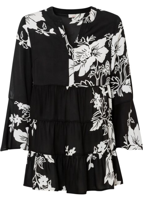 Tunika-Bluse aus recyceltem Polyester in schwarz von vorne - BODYFLIRT boutique