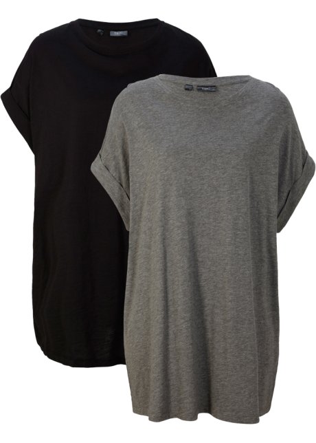 Longshirt mit umgeschlagenem Ärmel (2er Pack) in grau von vorne - bpc bonprix collection