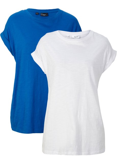 Longshirt mit umgeschlagenem Ärmel (2er Pack) in blau von vorne - bpc bonprix collection