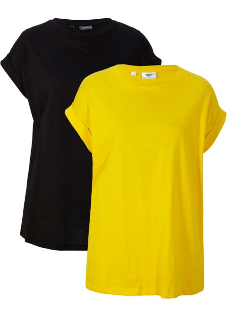 Longshirt mit umgeschlagenem Ärmel (2er Pack) in gelb von vorne - bpc bonprix collection