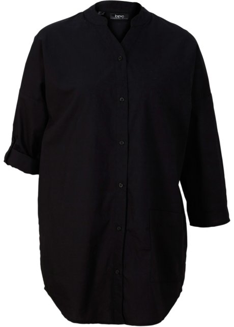 Popeline Bluse mit Tasche mit Turn-Up Ärmel in schwarz von vorne - bpc bonprix collection
