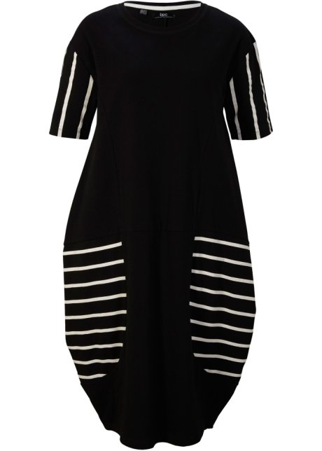Knieumspielendes Oversized-Baumwoll-Kleid, 1/2-Arm in schwarz von vorne - bpc bonprix collection