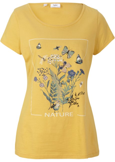 Baumwoll-T-Shirt mit Druck in gelb von vorne - bpc bonprix collection