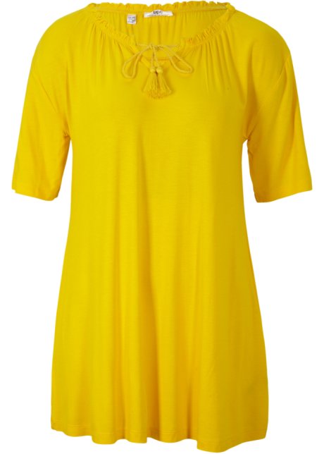Jersey-Tunika Shirt mit Bindeband in gelb von vorne - bpc bonprix collection