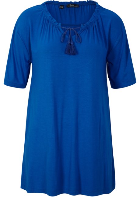 Jersey-Tunika Shirt mit Bindeband in blau von vorne - bpc bonprix collection