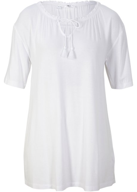 Jersey-Tunika Shirt mit Bindeband in weiß von vorne - bpc bonprix collection