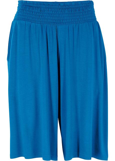 Weite Jersey-Bermuda mit breitem Komfort-Smokbund und Seitentaschen in blau von vorne - bpc bonprix collection