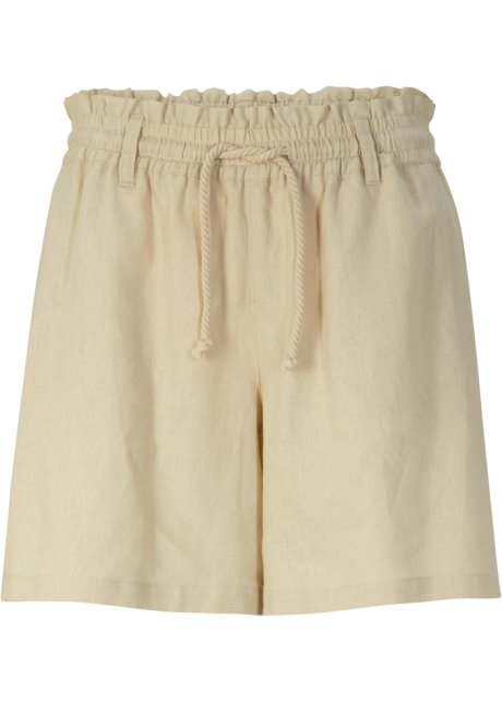 Leinen-Paperbag-Shorts in beige von vorne - bpc bonprix collection