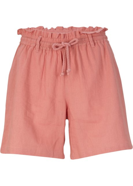 Leinen-Paperbag-Shorts in rosa von vorne - bpc bonprix collection