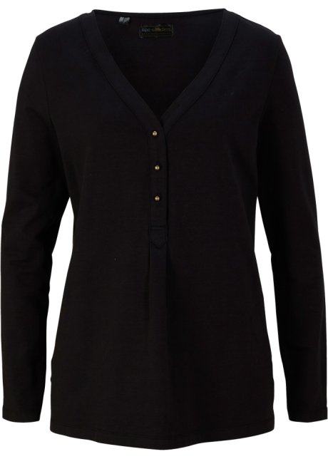 Langarmshirt mit Knöpfen in schwarz von vorne - bpc selection